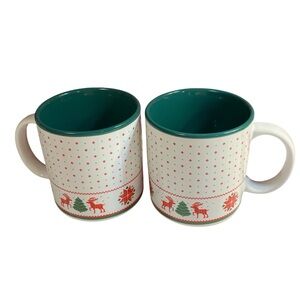 Potpourri Press Vintage Christmas Tree Red Reindeer Sweater Print Mugs Japan